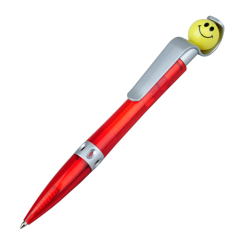 Długopis Happy, czerwony z nadrukiem logo - zdjęcie produktu