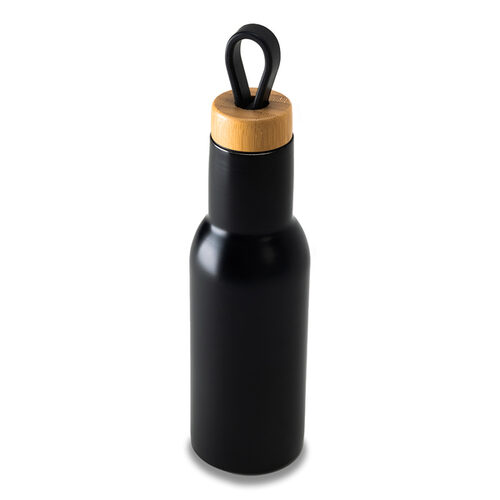 Butelka termiczna Lome 400 ml, czarny z nadrukiem logo - zdjęcie produktu