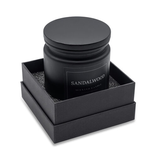 Świeca zapachowa Sandalwood, czarny z nadrukiem logo - zdjęcie produktu