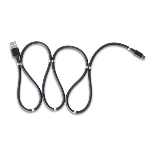 Kabel z magnesami Connect, czarny z nadrukiem logo - zdjęcie produktu
