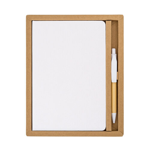 Zestaw upominkowy notes z długopisem Forest, biały z nadrukiem logo - zdjęcie produktu
