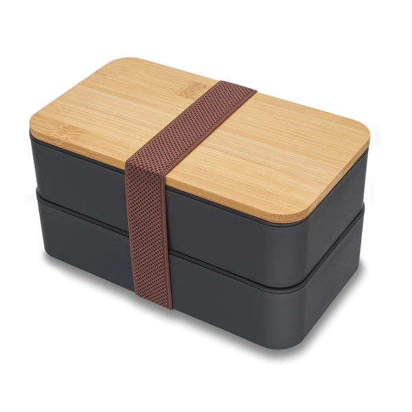 Victor lunch box podwójny 1000 ml, czarny z nadrukiem logo