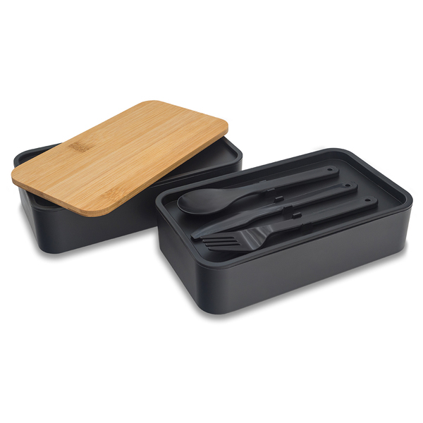 Victor lunch box podwójny 1000 ml, czarny z nadrukiem logo a