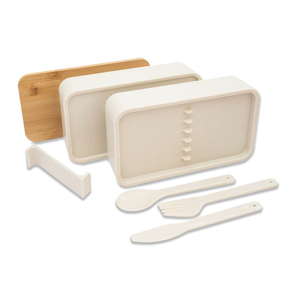Victor lunch box podwójny 1000 ml, beżowy z nadrukiem logo b