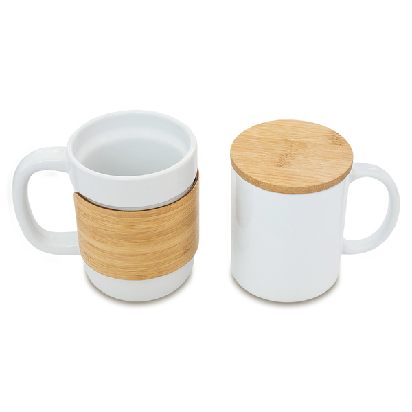 Kubek ceramiczny Soro, biały z nadrukiem logo e