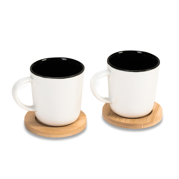 Zestaw 2 ceramicznych kubków Kerala, biały z nadrukiem logo - zdjęcie produktu