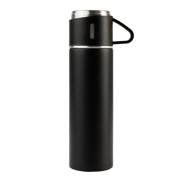 Termos z kubkami Attu 500 ml, czarny z nadrukiem logo f