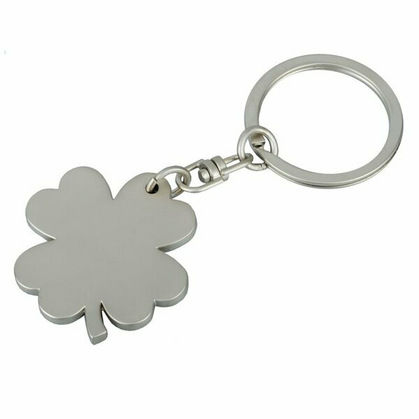 Brelok metalowy Clover, srebrny z grawerem logo b