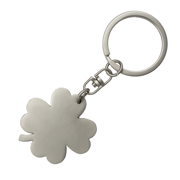 Brelok metalowy Clover, srebrny z grawerem logo e