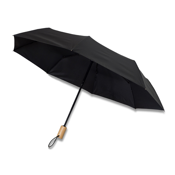 Parasol z drewnianą rączką Granton, czarny z nadrukiem logo - zdjęcie produktu