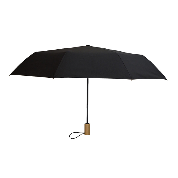 Parasol z drewnianą rączką Granton, czarny z nadrukiem logo a