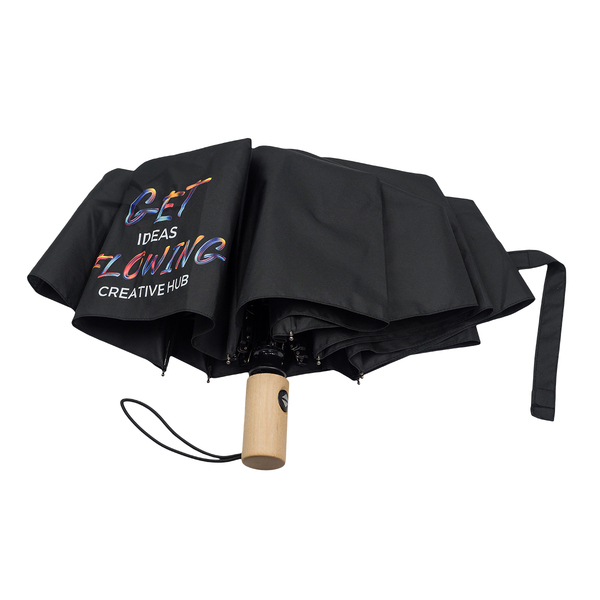 Parasol z drewnianą rączką Granton, czarny z nadrukiem logo g