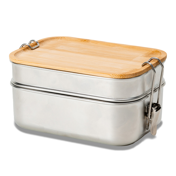 Double lunch box Alcora 1100 ml, srebrny z nadrukiem logo b