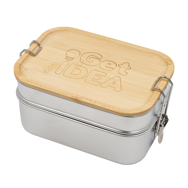 Double lunch box Alcora 1100 ml, srebrny z nadrukiem logo e