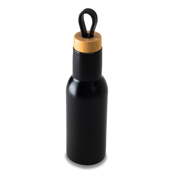 Butelka termiczna Lome 400 ml, czarny z nadrukiem logo