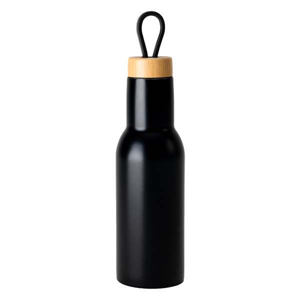 Butelka termiczna Lome 400 ml, czarny z nadrukiem logo a