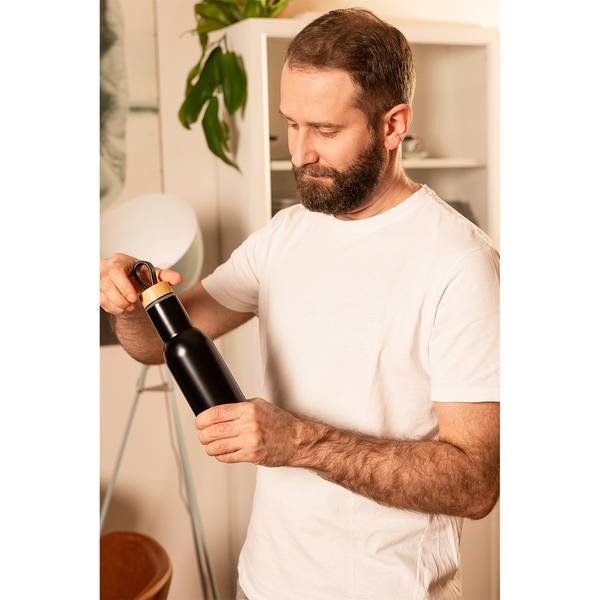 Butelka termiczna Lome 400 ml, czarny z nadrukiem logo b