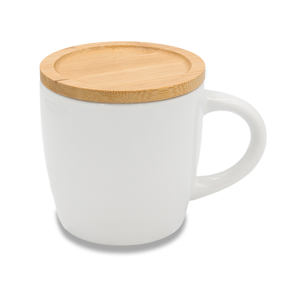 Kubek ceramiczny Arona 320 ml, biały z nadrukiem logo a