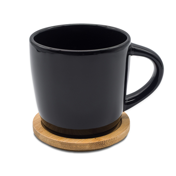 Kubek ceramiczny Arona 320 ml, czarny z nadrukiem logo - zdjęcie produktu