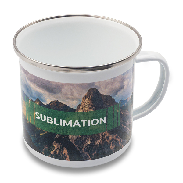 Kubek emaliowany z powłoką sublimacyjną Odis 500 ml, biały z nadrukiem logo f