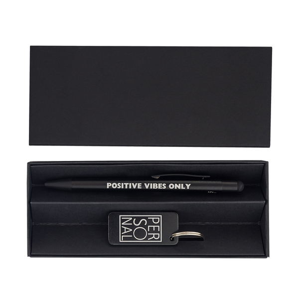Zestaw upominkowy długopis i brelok Couple, czarny z nadrukiem logo a