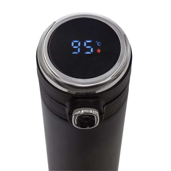 Kubek termiczny z termometrem Bounce 420 ml, czarny z nadrukiem logo d