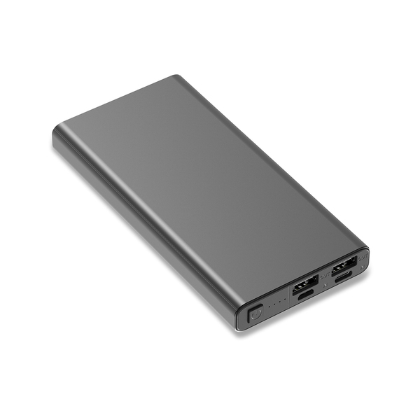 Power bank 10000 mAh Banco, grafitowy z nadrukiem logo