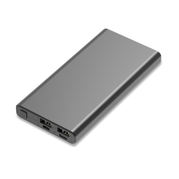 Power bank 10000 mAh Banco, grafitowy z nadrukiem logo a