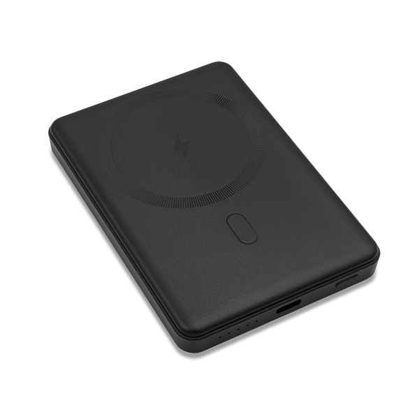 Magnetyczny bezprzewodowy power bank 5000 mAh Yuki, czarny z nadrukiem logo a