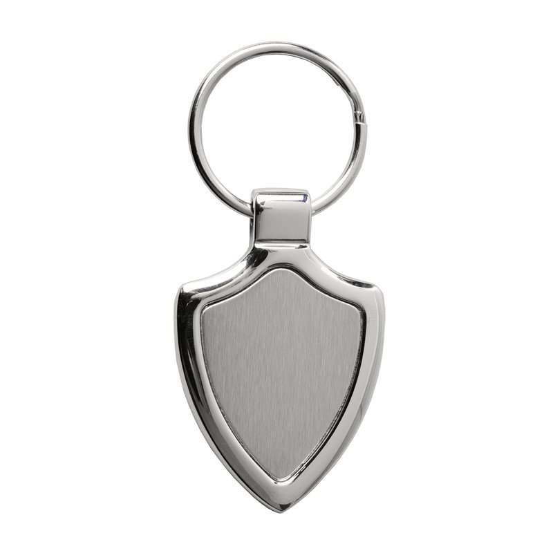 Brelok metalowy Emblem, srebrny z grawerem logo c