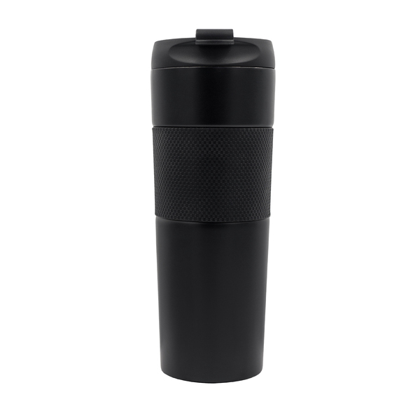 Kubek termiczny z french press Aspet 450 ml, czarny z nadrukiem logo