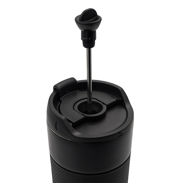 Kubek termiczny z french press Aspet 450 ml, czarny z nadrukiem logo c