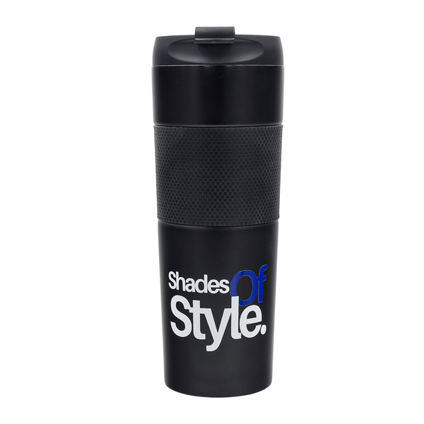 Kubek termiczny z french press Aspet 450 ml, czarny z nadrukiem logo a