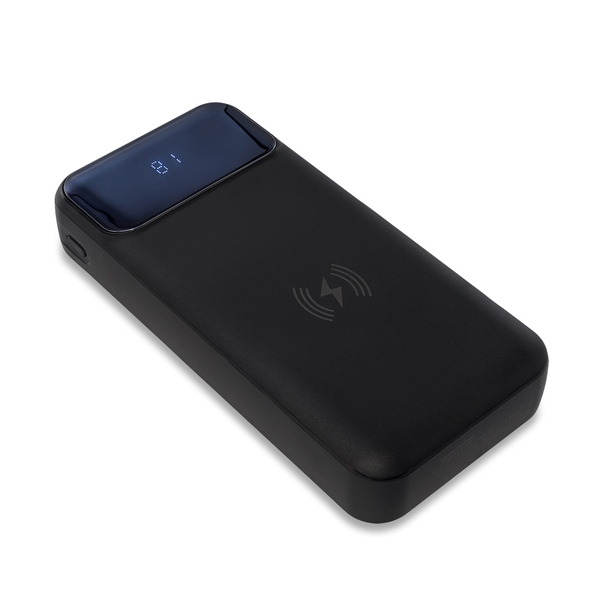 Power bank 20000 mAh z ładowarką indukcyjną Supremi, czarny z nadrukiem logo