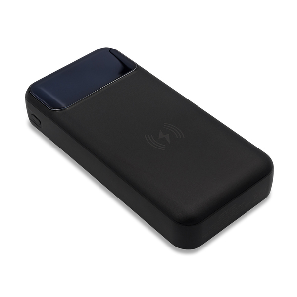 Power bank 20000 mAh z ładowarką indukcyjną Supremi, czarny z nadrukiem logo a