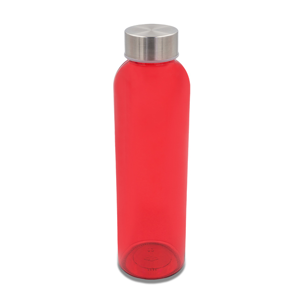 Kolorowa, szklana butelka Aqua Kuba 500 ml, czerwony z nadrukiem logo b