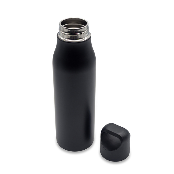 Butelka stalowa Bary 800 ml, czarny z nadrukiem logo d
