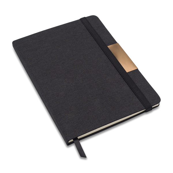 Notes A5, w oprawie z materiału RPET, Westminster, czarny z nadrukiem logo b