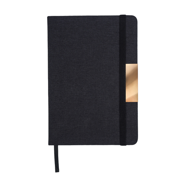 Notes A5, w oprawie z materiału RPET, Westminster, czarny z nadrukiem logo