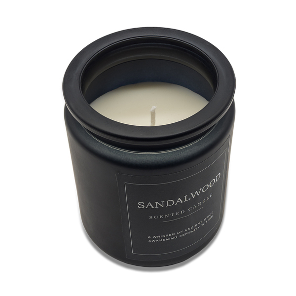 Świeca zapachowa Sandalwood, czarny z nadrukiem logo a