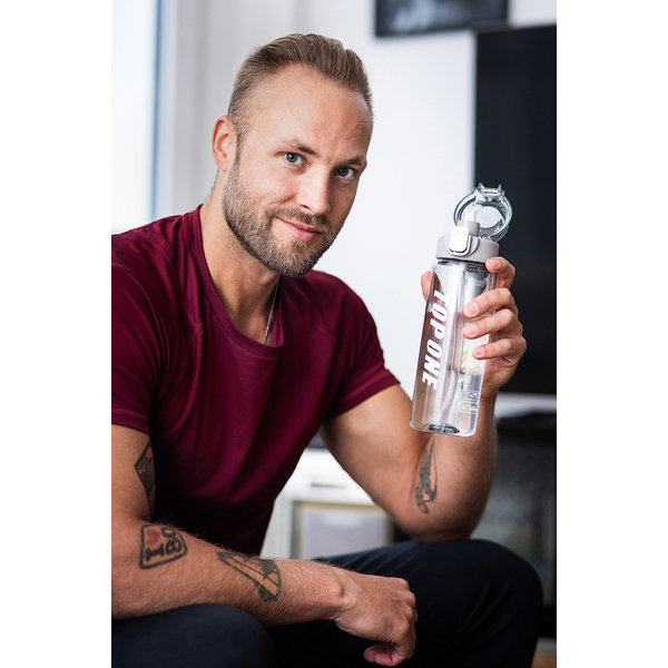 Bidon ze słomką Amad 800 ml, szary z nadrukiem logo d