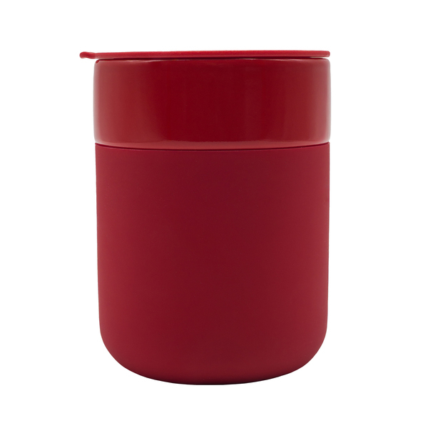 Kubek ceramiczny Caldo 370 ml, czerwony z nadrukiem logo - zdjęcie produktu