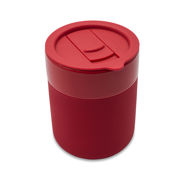 Kubek ceramiczny Caldo 370 ml, czerwony z nadrukiem logo d