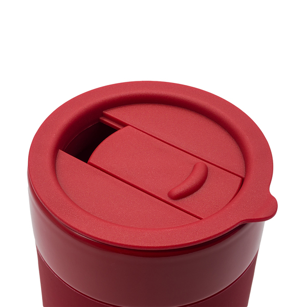 Kubek ceramiczny Caldo 370 ml, czerwony z nadrukiem logo e