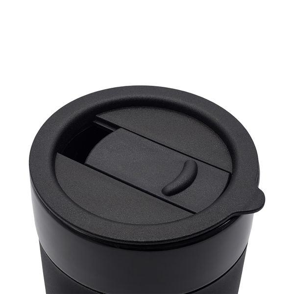 Kubek ceramiczny Caldo 370 ml, czarny z nadrukiem logo c