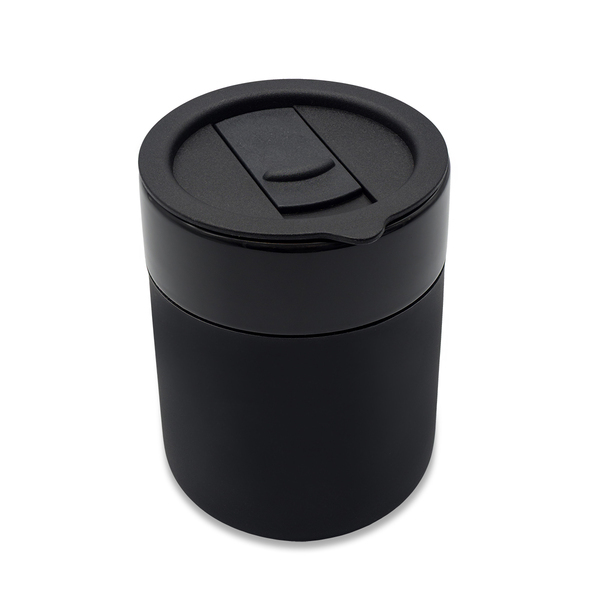Kubek ceramiczny Caldo 370 ml, czarny z nadrukiem logo d
