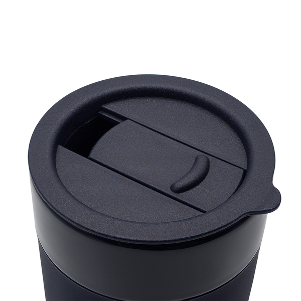 Kubek ceramiczny Caldo 370 ml, granatowy z nadrukiem logo c