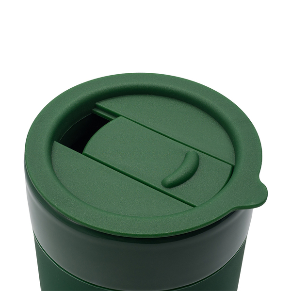 Kubek ceramiczny Caldo 370 ml, ciemny zielony z nadrukiem logo c