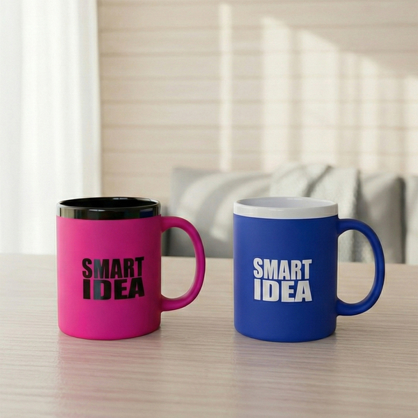 Kubek ceramiczny Velluto 350 ml, magenta z nadrukiem logo d