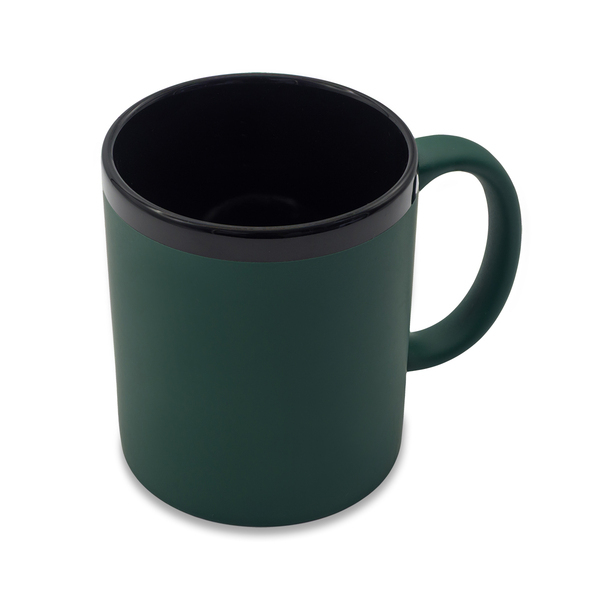 Kubek ceramiczny Velluto 350 ml, ciemny zielony z nadrukiem logo b